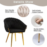 SERENITà Black Modern Velvet Dining Chairs, Upholstered Living Room Chair with Woven Back and Golden Metal Legs, Mid-Century Accent Set of 2(BLACK) - Top-Down View
