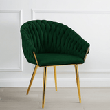 SERENITà Emerald Green Modern Velvet Dining Chairs, Upholstered Living Room Chair with Woven Back and Golden Metal Legs, Mid-Century Accent Set of 2(GREEN)
