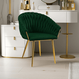 SERENITà Emerald Green Modern Velvet Dining Chairs, Upholstered Living Room Chair with Woven Back and Golden Metal Legs, Mid-Century Accent Set of 2(GREEN) - Side View