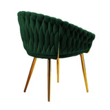 SERENITà Emerald Green Modern Velvet Dining Chairs, Upholstered Living Room Chair with Woven Back and Golden Metal Legs, Mid-Century Accent Set of 2(GREEN) - Top-Down View