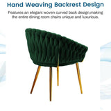 SERENITà Emerald Green Modern Velvet Dining Chairs, Upholstered Living Room Chair with Woven Back and Golden Metal Legs, Mid-Century Accent Set of 2(GREEN) - Rear View