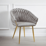 SERENITà Grey Modern Velvet Dining Chairs, Upholstered Living Room Chair with Woven Back and Golden Metal Legs, Mid-Century Accent Set of 2(Grey)