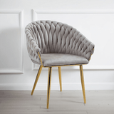SERENITà Grey Modern Velvet Dining Chairs, Upholstered Living Room Chair with Woven Back and Golden Metal Legs, Mid-Century Accent Set of 2(Grey) - Front View