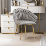 SERENITà Grey Modern Velvet Dining Chairs, Upholstered Living Room Chair with Woven Back and Golden Metal Legs, Mid-Century Accent Set of 2(Grey) - Side View