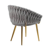 SERENITà Grey Modern Velvet Dining Chairs, Upholstered Living Room Chair with Woven Back and Golden Metal Legs, Mid-Century Accent Set of 2(Grey)