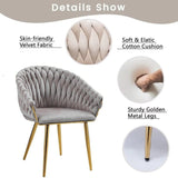 SERENITà Grey Modern Velvet Dining Chairs, Upholstered Living Room Chair with Woven Back and Golden Metal Legs, Mid-Century Accent Set of 2(Grey) - 45-Degree Angle