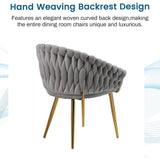 SERENITà Grey Modern Velvet Dining Chairs, Upholstered Living Room Chair with Woven Back and Golden Metal Legs, Mid-Century Accent Set of 2(Grey) - Rear View