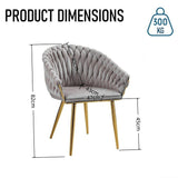 SERENITà Grey Modern Velvet Dining Chairs, Upholstered Living Room Chair with Woven Back and Golden Metal Legs, Mid-Century Accent Set of 2(Grey) - Low Angle