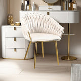 SERENITà Ivory Modern Velvet Dining Chairs, Upholstered Living Room Chair with Woven Back and Golden Metal Legs, Mid-Century Accent Set of 2(Ivory) - Front View