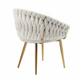 SERENITà Ivory Modern Velvet Dining Chairs, Upholstered Living Room Chair with Woven Back and Golden Metal Legs, Mid-Century Accent Set of 2(Ivory) - Side View