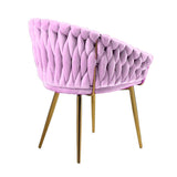 SERENITà Pink Modern Velvet Dining Chairs, Upholstered Living Room Chair with Woven Back and Golden Metal Legs, Mid-Century Accent Set of 2(Pink) - Side View