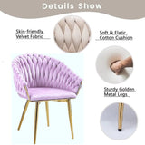 SERENITà Pink Modern Velvet Dining Chairs, Upholstered Living Room Chair with Woven Back and Golden Metal Legs, Mid-Century Accent Set of 2(Pink) - Top-Down View