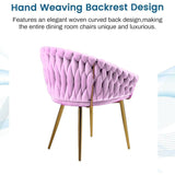SERENITà Pink Modern Velvet Dining Chairs, Upholstered Living Room Chair with Woven Back and Golden Metal Legs, Mid-Century Accent Set of 2(Pink) - 45-Degree Angle