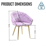 SERENITà Pink Modern Velvet Dining Chairs, Upholstered Living Room Chair with Woven Back and Golden Metal Legs, Mid-Century Accent Set of 2(Pink) - Rear View