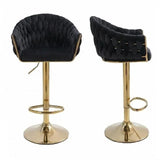 SERENITà GP1863 Modern Velvet Breakfast Bar Stools Swivel Barstools Adjustable Counter Stools with Backrest (Gold-Black) - Front View