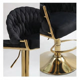 SERENITà GP1863 Modern Velvet Breakfast Bar Stools Swivel Barstools Adjustable Counter Stools with Backrest (Gold-Black) - Side View