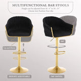 SERENITà GP1863 Modern Velvet Breakfast Bar Stools Swivel Barstools Adjustable Counter Stools with Backrest (Gold-Black) - 45-Degree Angle