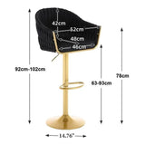SERENITà GP1863 Modern Velvet Breakfast Bar Stools Swivel Barstools Adjustable Counter Stools with Backrest (Gold-Black) - Rear View