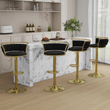 SERENITà Golden Swivel Upholstered Velvet Adjustable Height Counter Stool with Metal Frame Black (Set of 2) - Front View