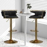 SERENITà Golden Swivel Upholstered Velvet Adjustable Height Counter Stool with Metal Frame Black (Set of 2) - Top-Down View