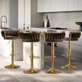 SERENITà Golden Swivel Upholstered Velvet Adjustable Height Counter Stool with Metal Frame Coffee (Set of 2) - Side View