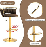 SERENITà Golden Swivel Upholstered Velvet Adjustable Height Counter Stool with Metal Frame Coffee (Set of 2) - 45-Degree Angle