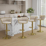 SERENITà Golden Swivel Upholstered Velvet Adjustable Height Counter Stool with Metal Frame Ivory (Set of 2) - Front View