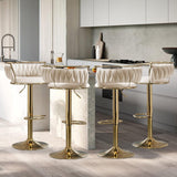 SERENITà Golden Swivel Upholstered Velvet Adjustable Height Counter Stool with Metal Frame Ivory (Set of 2) - Side View