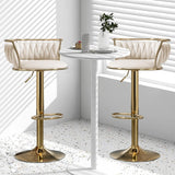 SERENITà Golden Swivel Upholstered Velvet Adjustable Height Counter Stool with Metal Frame Ivory (Set of 2) - Top-Down View
