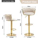 SERENITà Golden Swivel Upholstered Velvet Adjustable Height Counter Stool with Metal Frame Ivory (Set of 2) - 45-Degree Angle