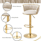 SERENITà Golden Swivel Upholstered Velvet Adjustable Height Counter Stool with Metal Frame Ivory (Set of 2) - Rear View