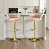 SERENITà Golden Swivel Upholstered Velvet Adjustable Height Counter Stool with Metal Frame Pink (Set of 2) - Front View