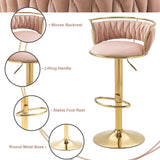 SERENITà Golden Swivel Upholstered Velvet Adjustable Height Counter Stool with Metal Frame Pink (Set of 2) - 45-Degree Angle