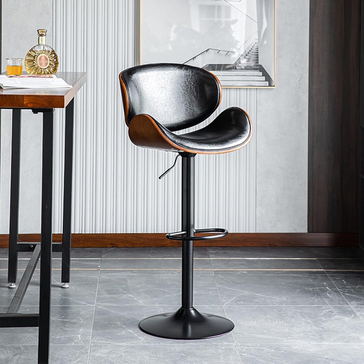 SERENIT? European Black Modern Bar Stools Swivel Bar Stool Chair Counter Height Barstool with 360 Degree Swivel Seat