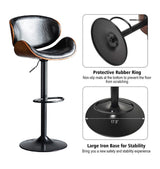 SERENITà European Black Modern Bar Stools Swivel Bar Stool Chair Counter Height Barstool with 360 Degree Swivel Seat - 45-Degree Angle