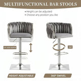 SERENITà Modern Velvet Breakfast Bar Stools Swivel Barstools Adjustable Counter Stools with Backrest (Silver-Grey) - Front View