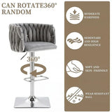 SERENITà Modern Velvet Breakfast Bar Stools Swivel Barstools Adjustable Counter Stools with Backrest (Silver-Grey) - Side View