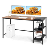 1.4m Computer Table Desk Book Storage Student Study Home Office Workstation Vintage Oak Finish - Front View