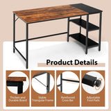 1.4m Computer Table Desk Book Storage Student Study Home Office Workstation Vintage Oak Finish - Side View