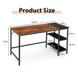 1.4m Computer Table Desk Book Storage Student Study Home Office Workstation Vintage Oak Finish - Rear View