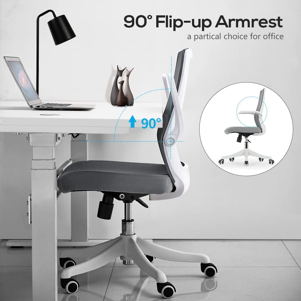 SIHOO M76 Ergonomic Office Chair Swivel Desk Chair Height Adjustable Mesh Back Computer Chair with Lumbar Support 90° Flip-up Armrest Grey