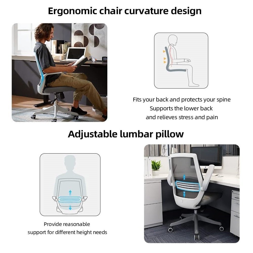 SIHOO M76 Ergonomic Office Chair Swivel Desk Chair Height Adjustable Mesh Back Computer Chair with Lumbar Support 90° Flip-up Armrest Grey