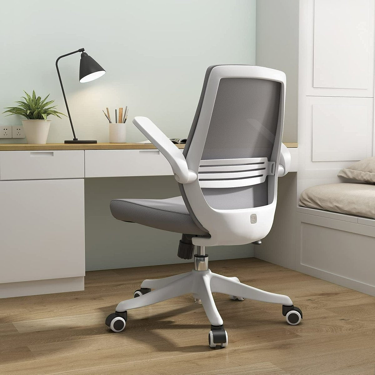 SIHOO M76 Ergonomic Office Chair Swivel Desk Chair Height Adjustable Mesh Back Computer Chair with Lumbar Support 90° Flip-up Armrest Grey