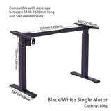 140cm Standing Desk Height Adjustable Sit Stand Motorised Grey Single Motor Frame Black Top - Side View