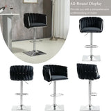 SERENITà Modern Velvet Breakfast Bar Stools Swivel Barstools Adjustable Counter Stools with Backrest (Silver-Black) - Front View