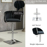 SERENITà Modern Velvet Breakfast Bar Stools Swivel Barstools Adjustable Counter Stools with Backrest (Silver-Black) - Side View