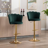 SERENITà Swivel Bar Stools Bar Height Set of 2 Adjustable Upholstered Counter Barstool Velvet Bar Chairs with Back/Gold Base for Kitchen Island/Bar/Cafe-Emerald Green - Front View