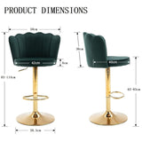 SERENIT? Swivel Bar Stools Bar Height Set of 2 Adjustable Upholstered Counter Barstool Velvet Bar Chairs with Back/Gold Base for Kitchen Island/Bar/