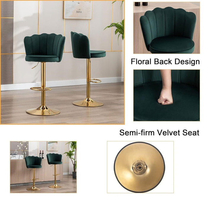SERENIT? Swivel Bar Stools Bar Height Set of 2 Adjustable Upholstered Counter Barstool Velvet Bar Chairs with Back/Gold Base for Kitchen Island/Bar/