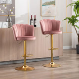 SERENIT? Swivel Bar Stools Bar Height Set of 2 Adjustable Upholstered Counter Barstool Velvet Bar Chairs with Back/Gold Base for Kitchen Island/Bar/Cafe-Pink